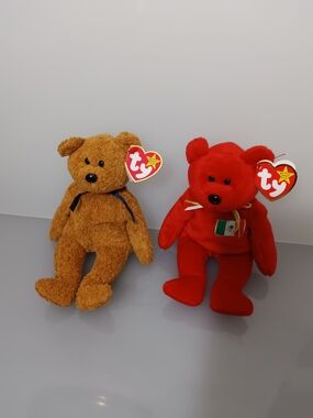 Two TY Beanie Babies Fuzz The Bear Plush & Osito The Mexican Flag Bear Plush Toy